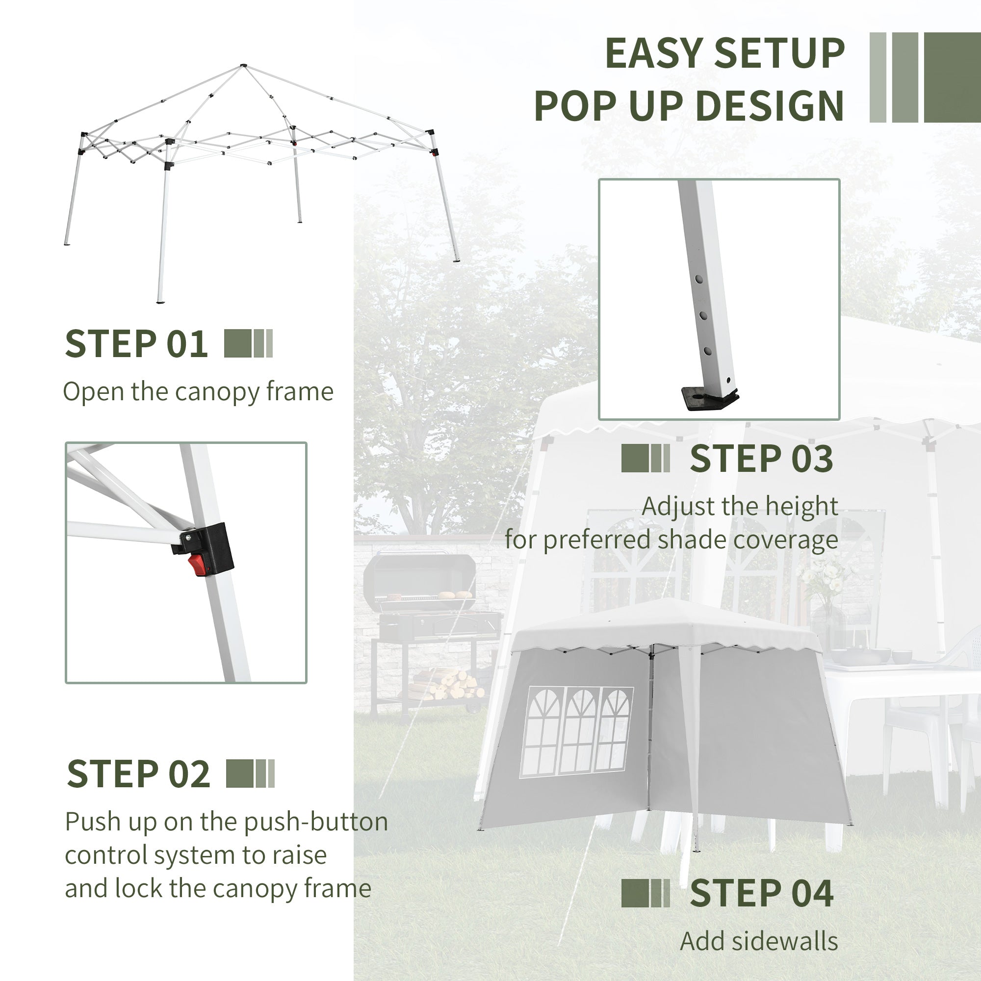 Outsunny Pop Up Canopy Tent with 2 Sidewalls, UV50+ Tents for Parties, Height Adjustable, with Carry Bag and Slant Legs