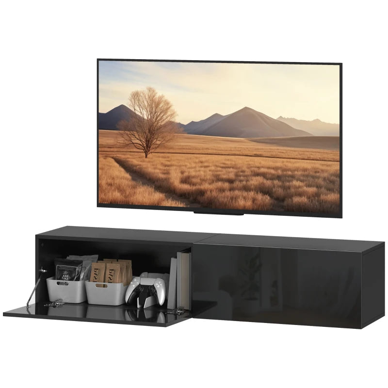 Floating TV Stand with Storage Cupboards for 45, 55, 65in TVs, Wall Mounted TV Console Entertainment Unit, Black