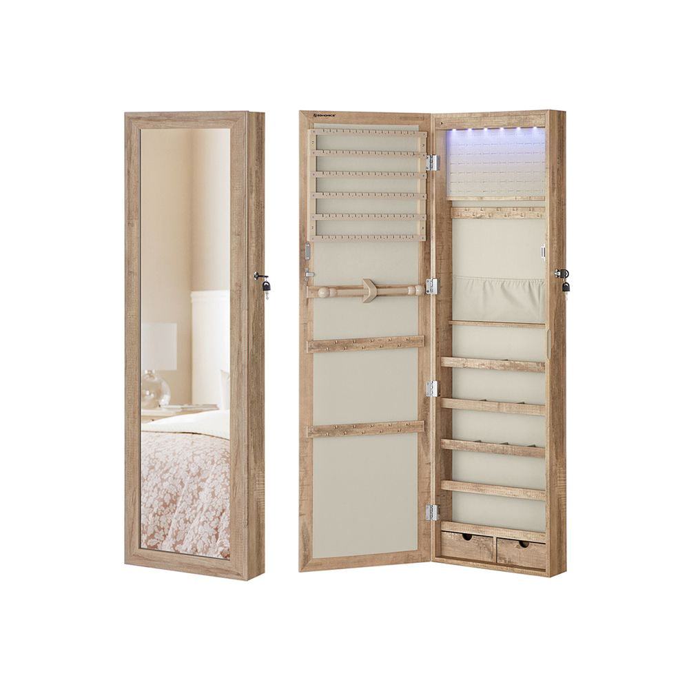 SONGMICS Lockable Wall or Door Mounted Jewelry Armoire Organizer with Mirror