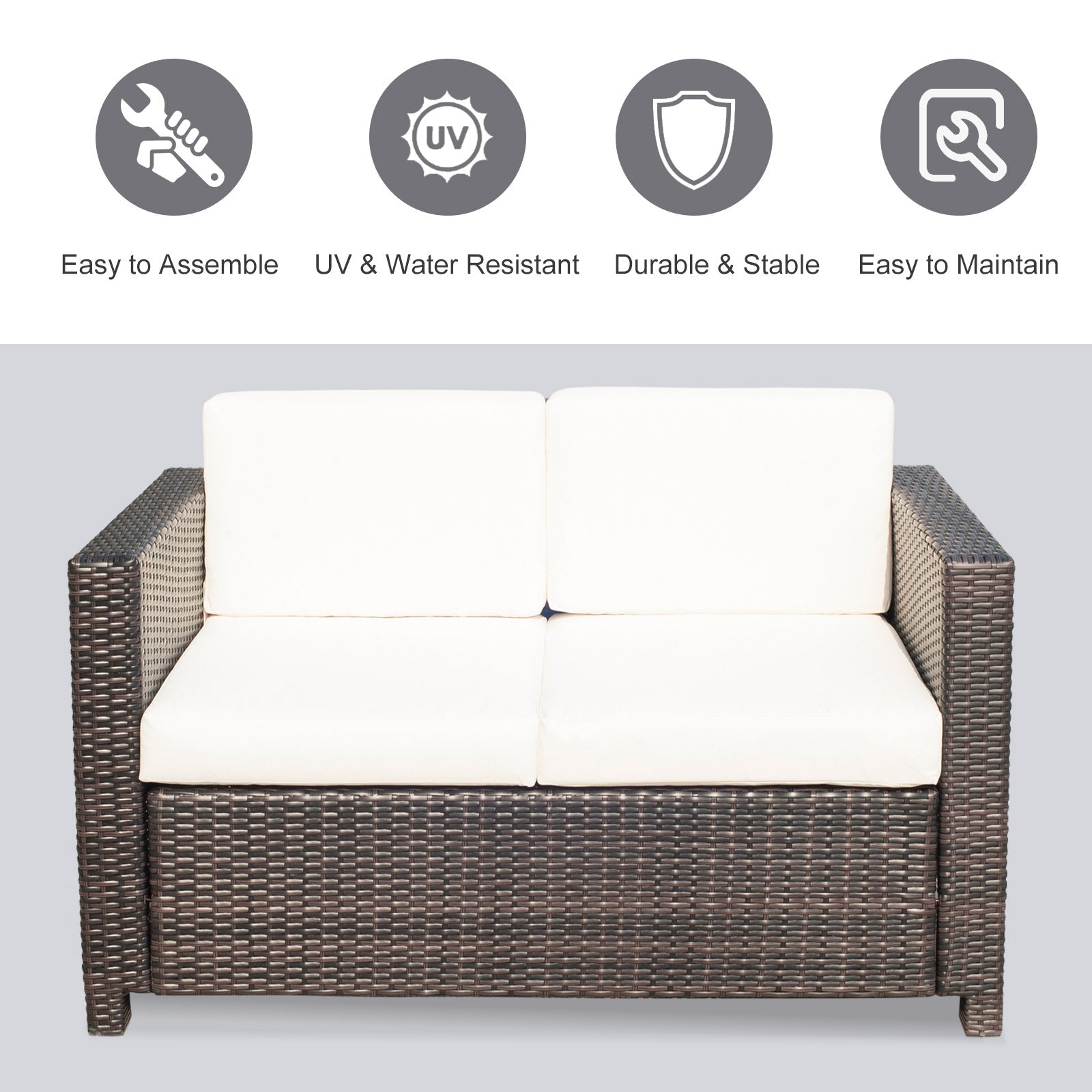 Outsunny Deluxe 2 Seat Rattan Wicker Sofa Garden Cushioned Brown