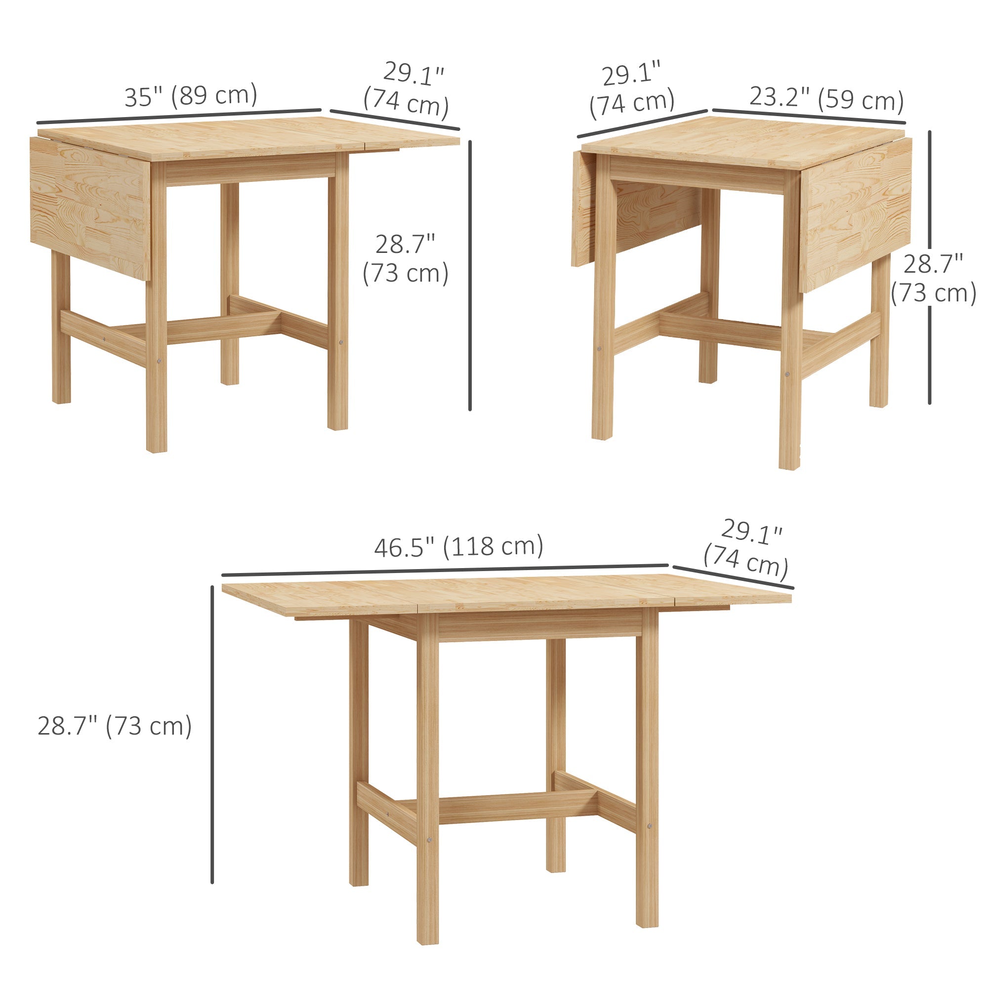 HOMCOM Solid Wood Kitchen Table, Farmhouse Drop Leaf Tables for Small Spaces, Folding Dining Table, Nature Wood