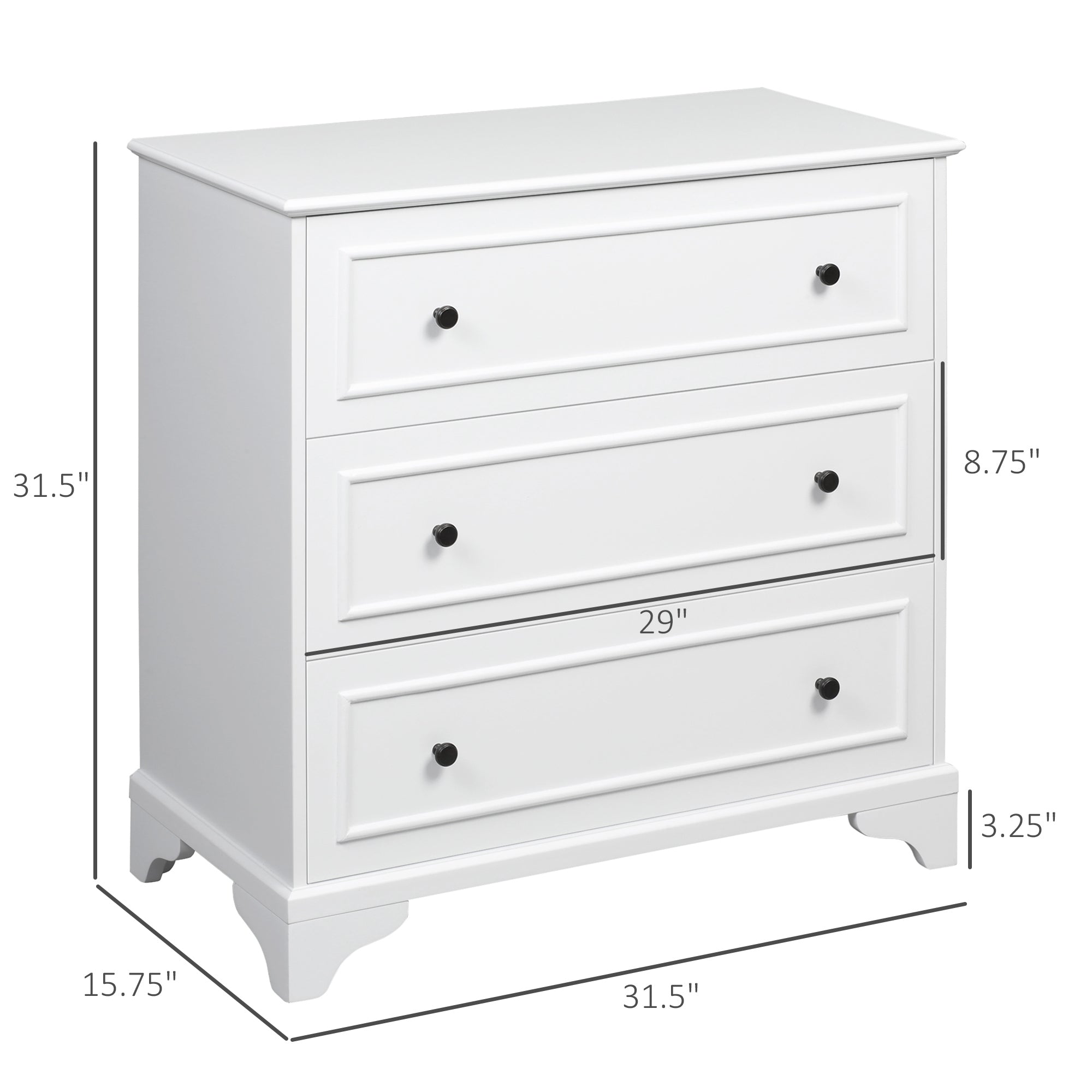 HOMCOM Elegant 3-Drawer Dresser Storage Tower Cabinet for Bedroom Hallway Modern Chest of Drawers White