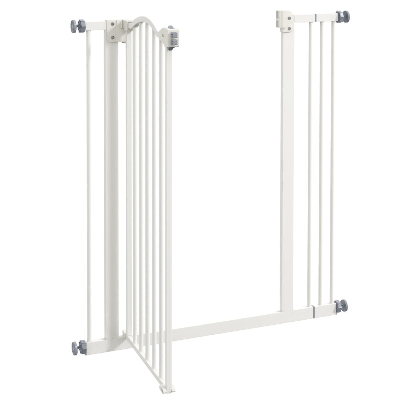 Extra Tall Dog Gate with Door, Pressure Fit, Auto Close, Double Locking for Doorways Hallways Stairs, 29"-34", White