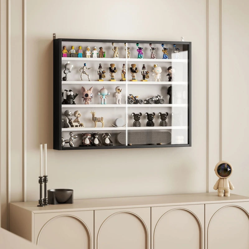 5-Tier Display Cabinet, Shot Glass Display Case, Glass Curio Cabinet with 2 Glass Doors and 4 Adjustable Shelves, Black