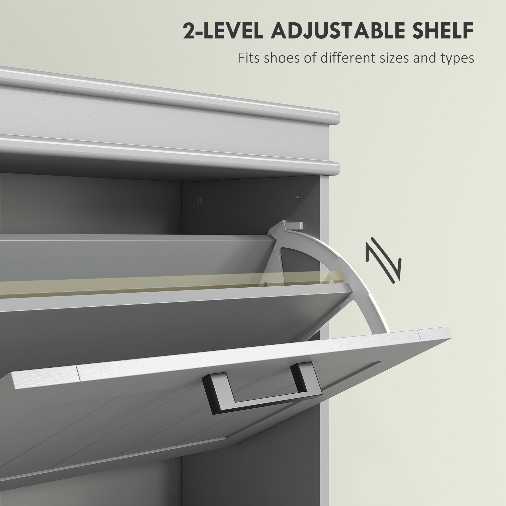 HOMCOM Shoe Storage Cabinet with 3 Flip Drawers and Adjustable Shelves, Narrow Shoe Cabinet for 15 Pairs of Shoes, Grey