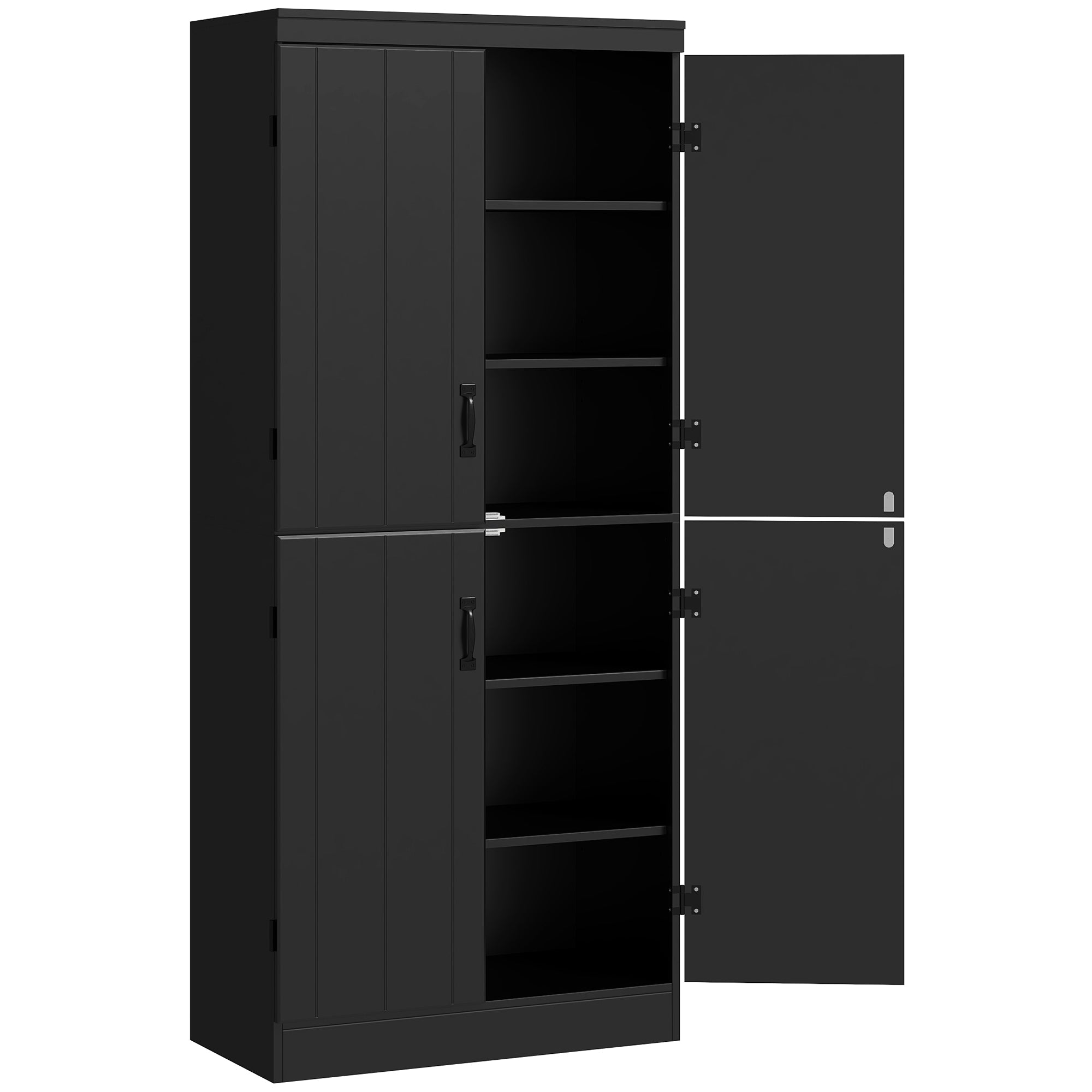 HOMCOM 70" 4-Door Storage Cabinet, Freestanding Pantry Cabinet with Adjustable Shelves for Living Room, Black