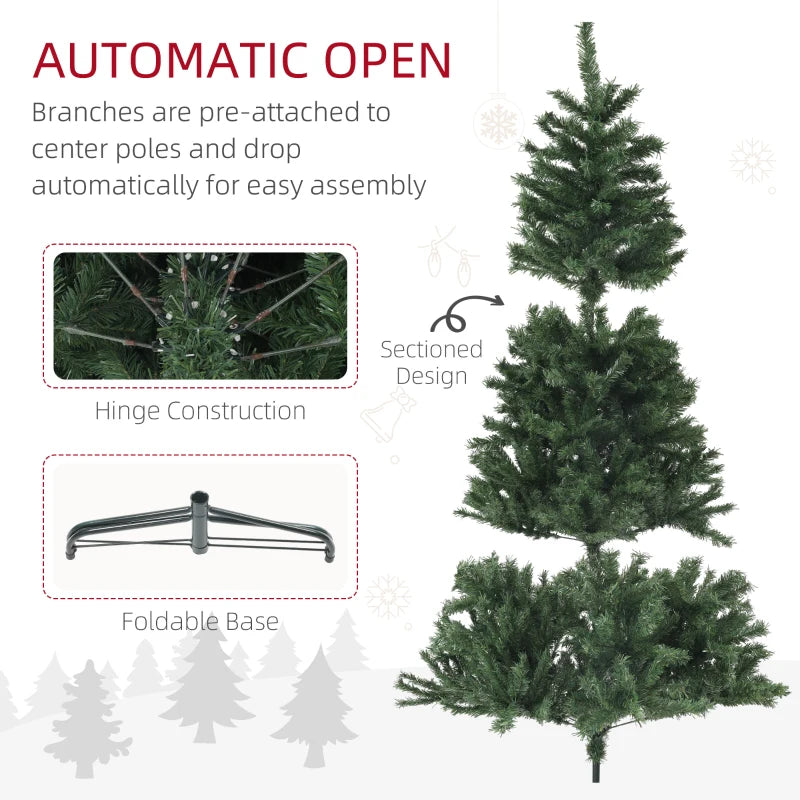 7.5ft Artificial Christmas Trees, Xmas Tree with 1346 Branch Tips, Auto Open Holiday Party Décor with Steel Base for Home Office, Green