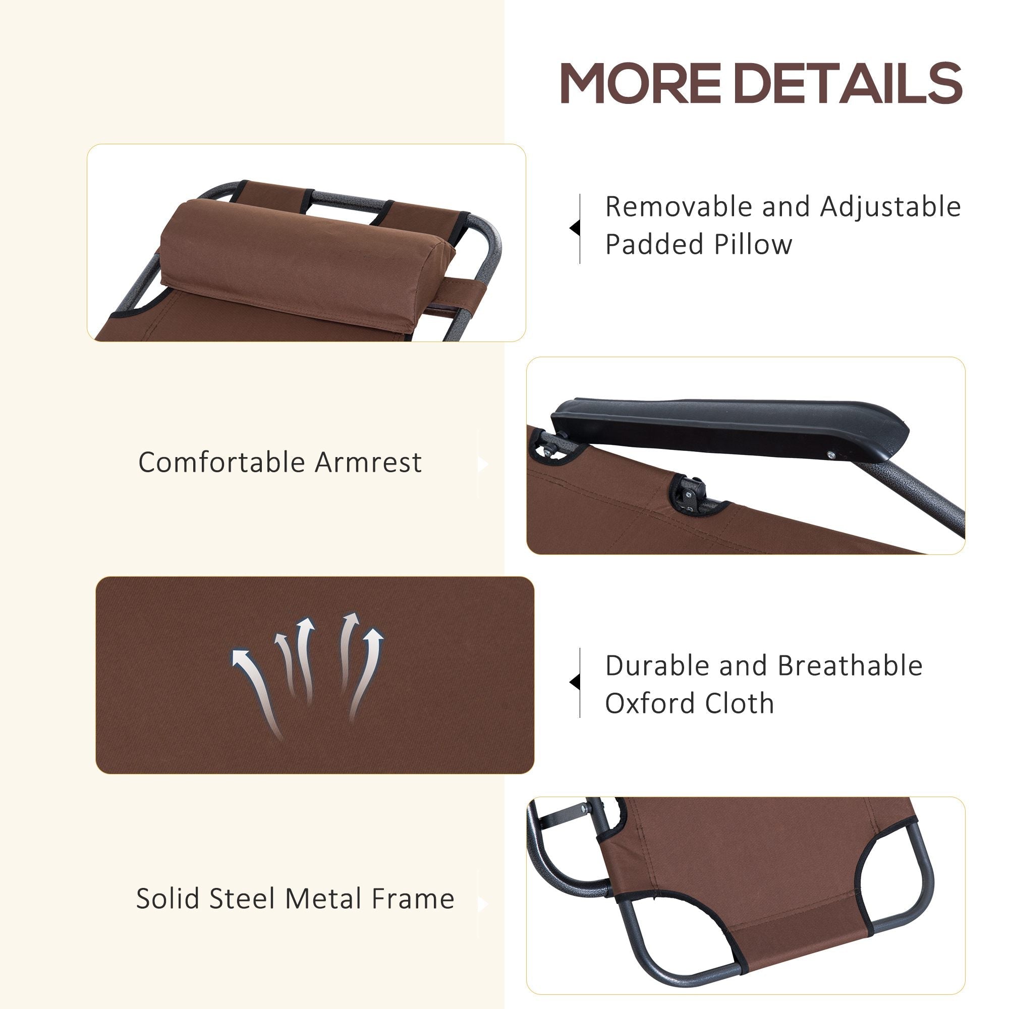 Outsunny Adjustable Folding Chaise Lounge Chair Portable Recliner Sun Lounger Outdoor Garden Seat with Pillow Brown