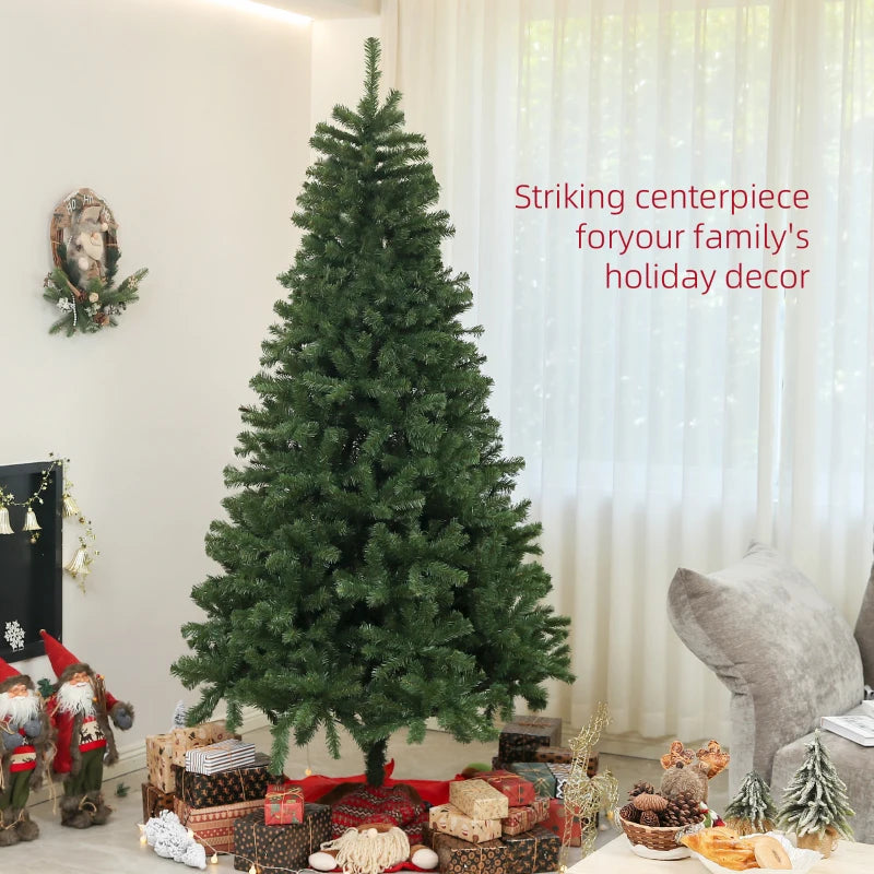 7.5ft Artificial Christmas Trees, Xmas Tree with 1346 Branch Tips, Auto Open Holiday Party Décor with Steel Base for Home Office, Green