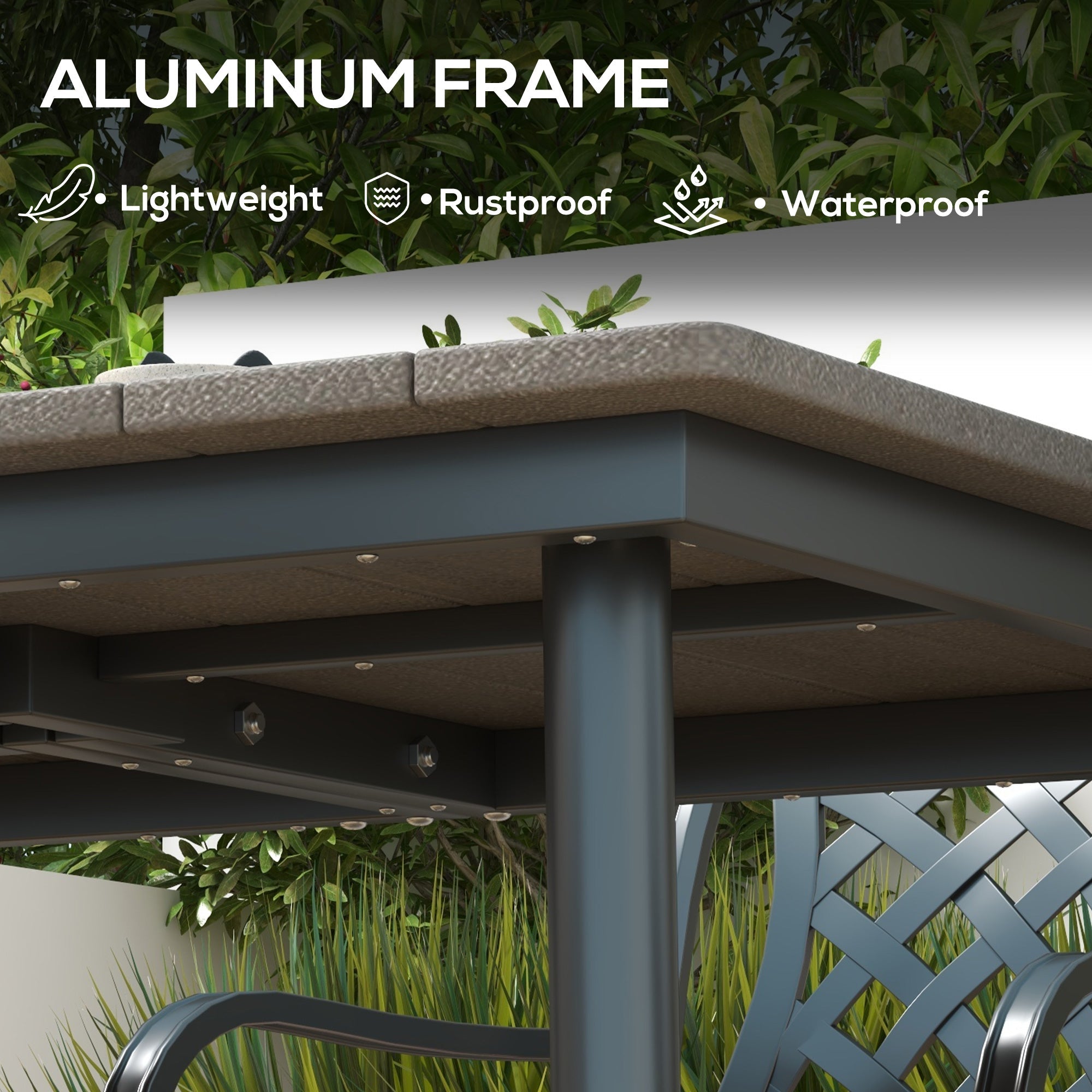 Outsunny 47" Aluminium Outdoor Dining Table with Umbrella Hole & HDPE Slatted Top in Dark Grey for Backyard