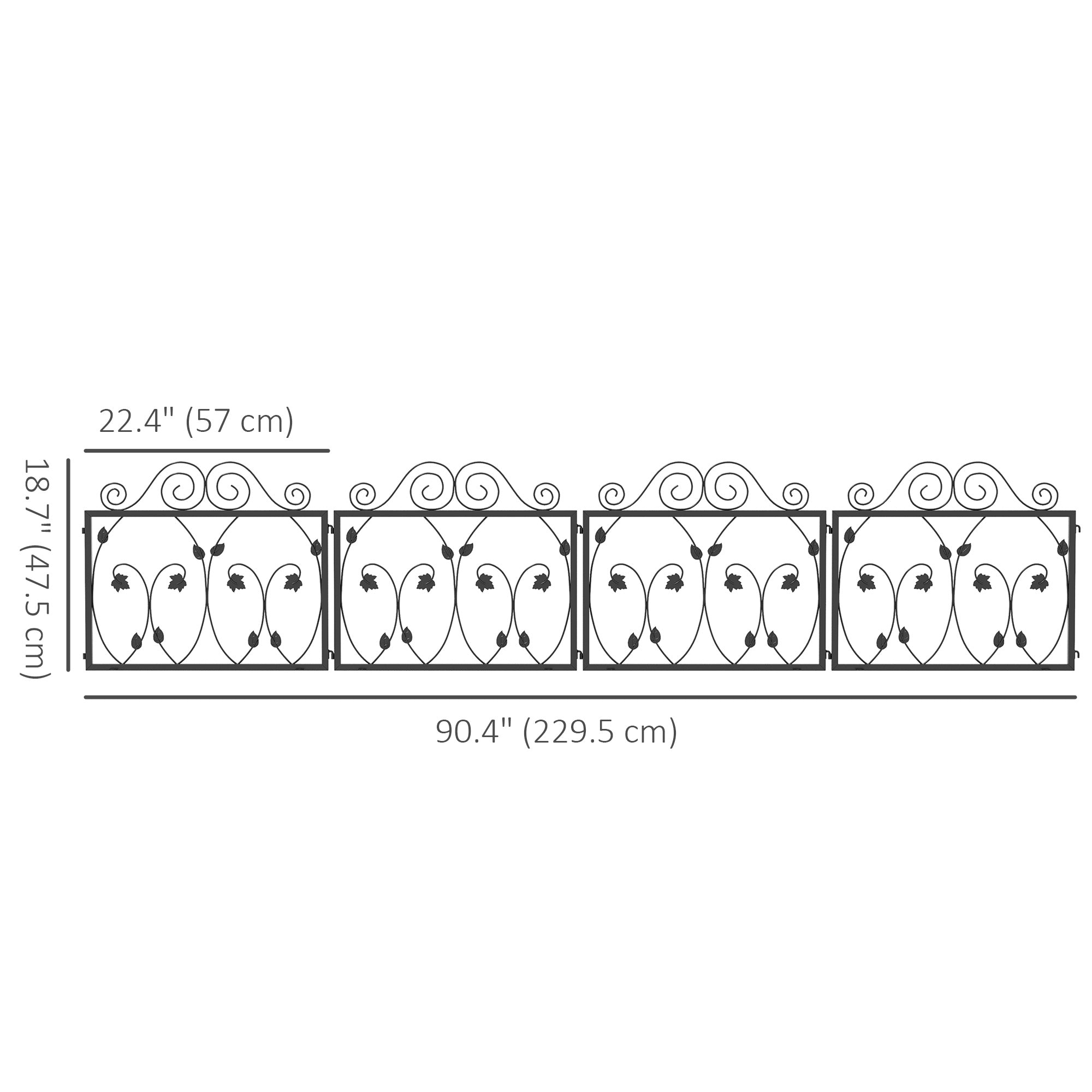 Outsunny Garden Fence 4 Pack Metal Wire Fencing Scroll Flower Design Border Animal Barrier for Backyard Black