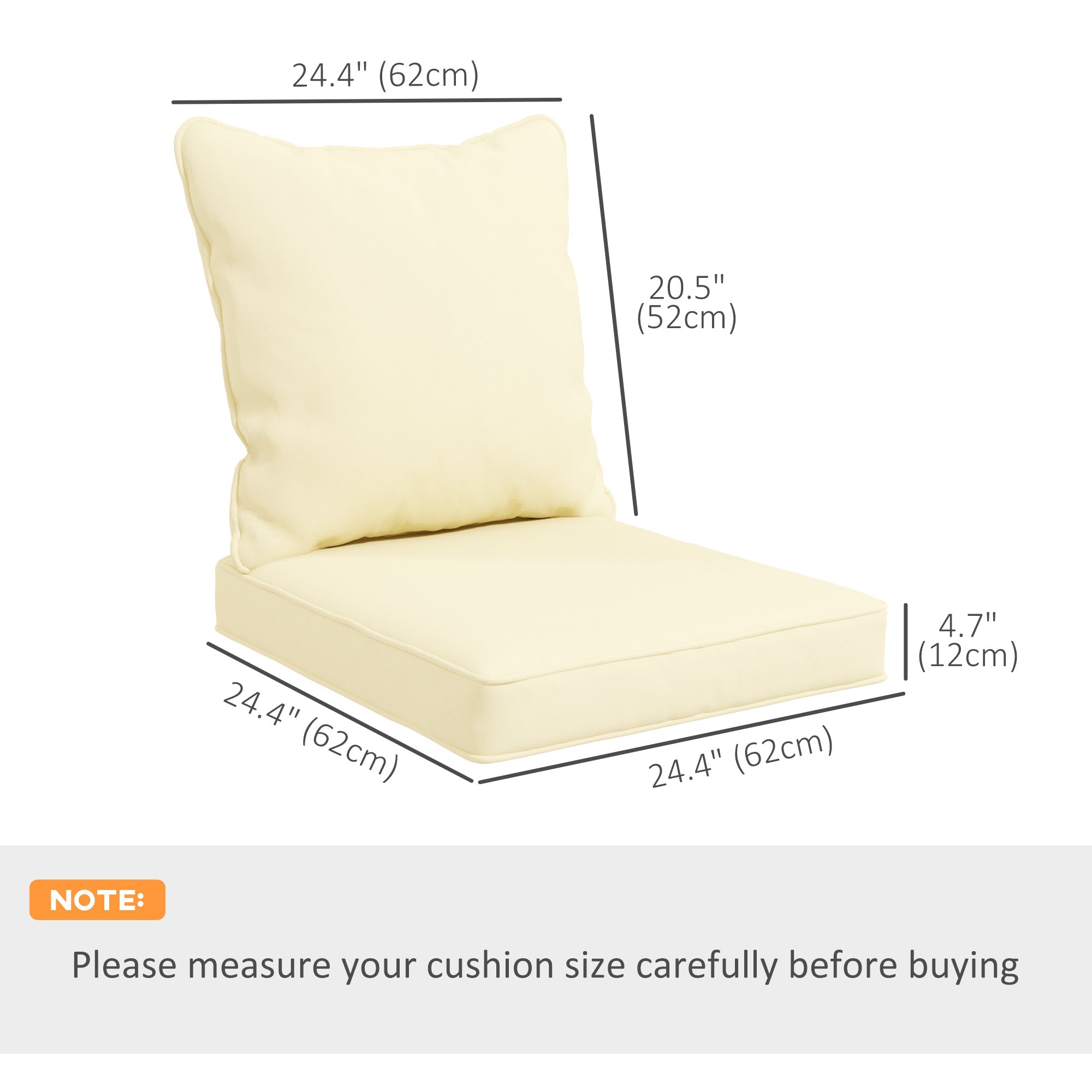 Outsunny Replacement Cushions 4-Piece Set for Patio Chairs Indoor Outdoor Seat and Back Pillows Cream White