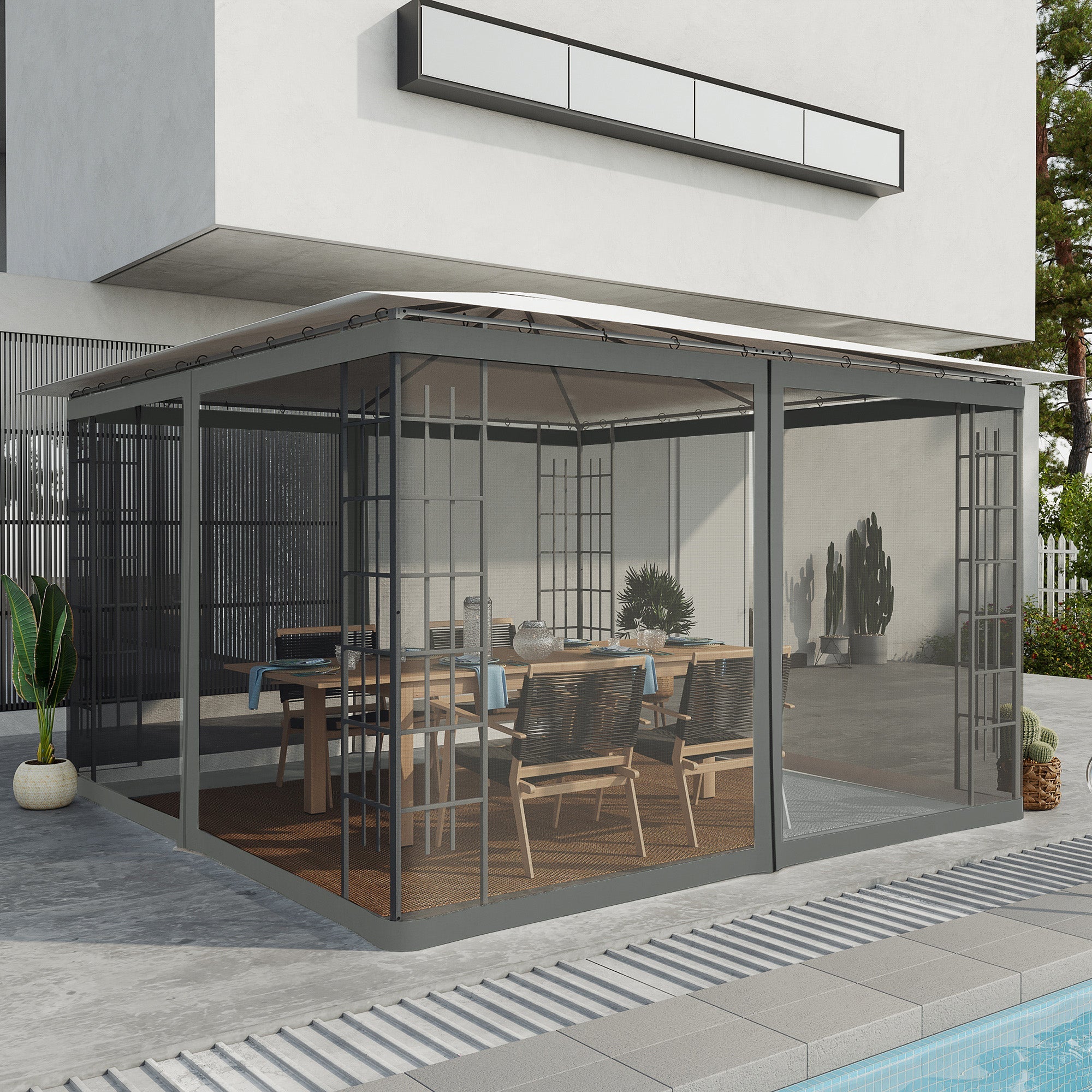 Outsunny Replacement Mosquito Netting for Gazebo 10' x 12' Black Screen Walls for Canopy with Zippers