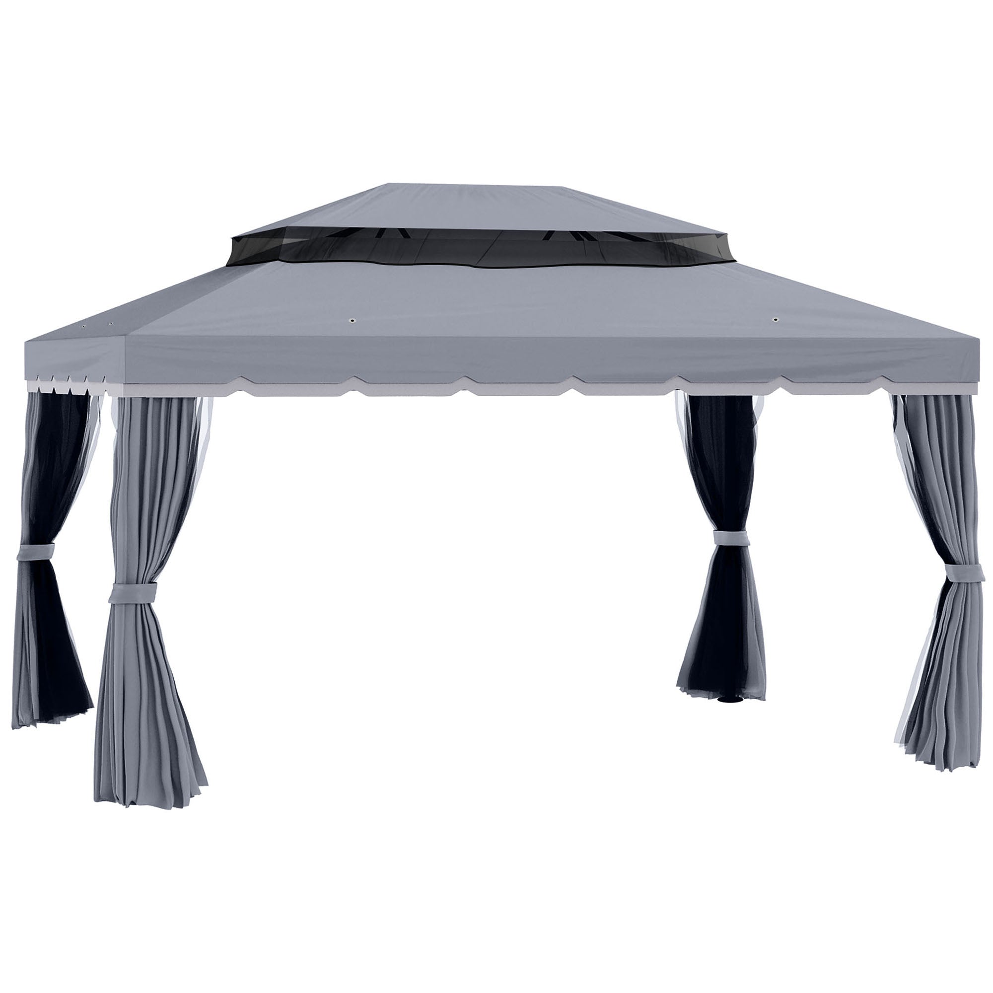 Outsunny Soft-top Gazebo 13x10ft Double Roof Canopy Vented Mesh Sidewall Aluminum Frame Dark Grey