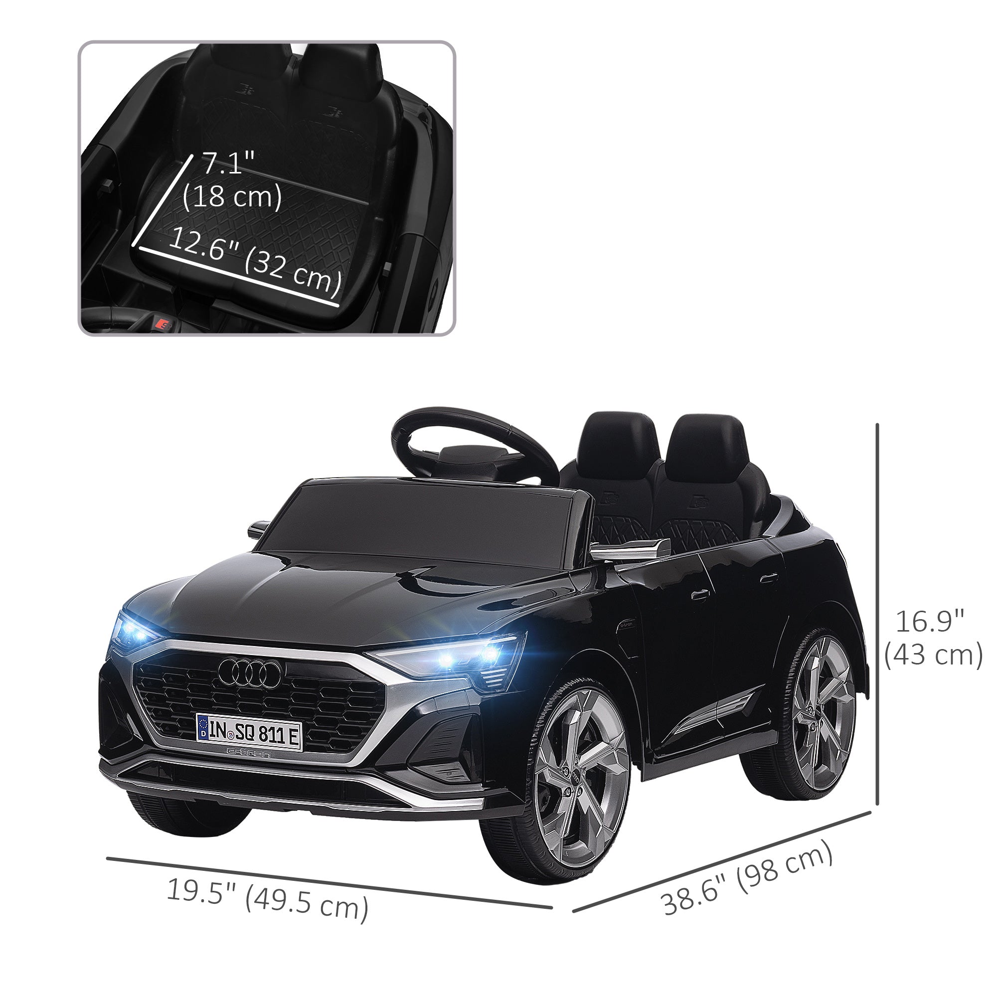 Qaba 12V Battery Powered Kids Electric Car, Audi Q8 etron Sportback Licensed Ride on Car w/ Remote Control, Black