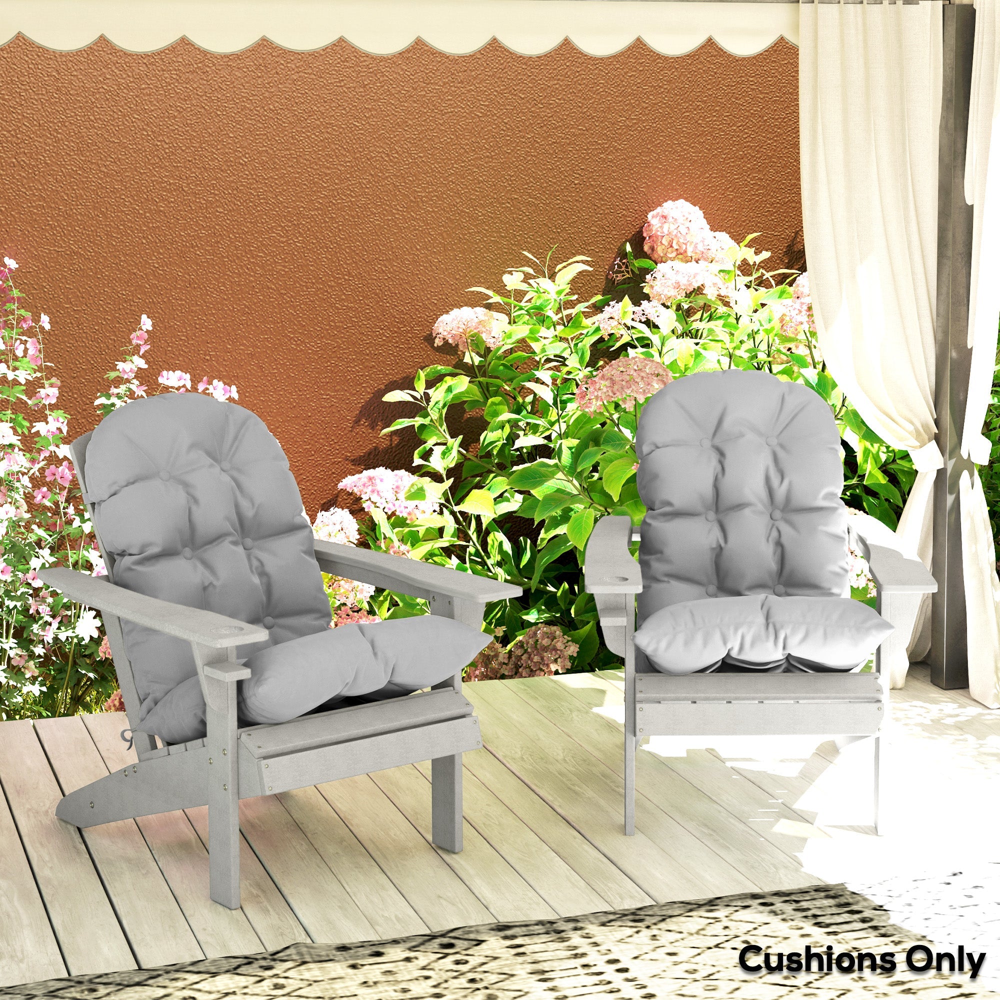 Outsunny Adirondack Chair Cushions Set of 2 with Ties, Light Grey