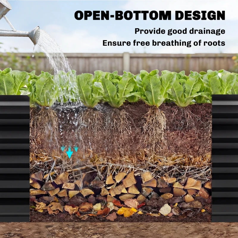 8 x 1.3 x 1.5ft Galvanized Raised Garden Bed, Reinforced Outdoor Planter Box with Open Bottom, Black