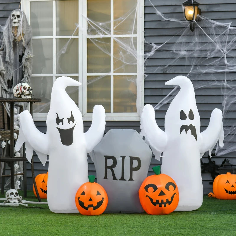 Outsunny 7ft Inflatable Halloween Ghost with Horns – LED Blow-Up Yard Display with Flame Effect