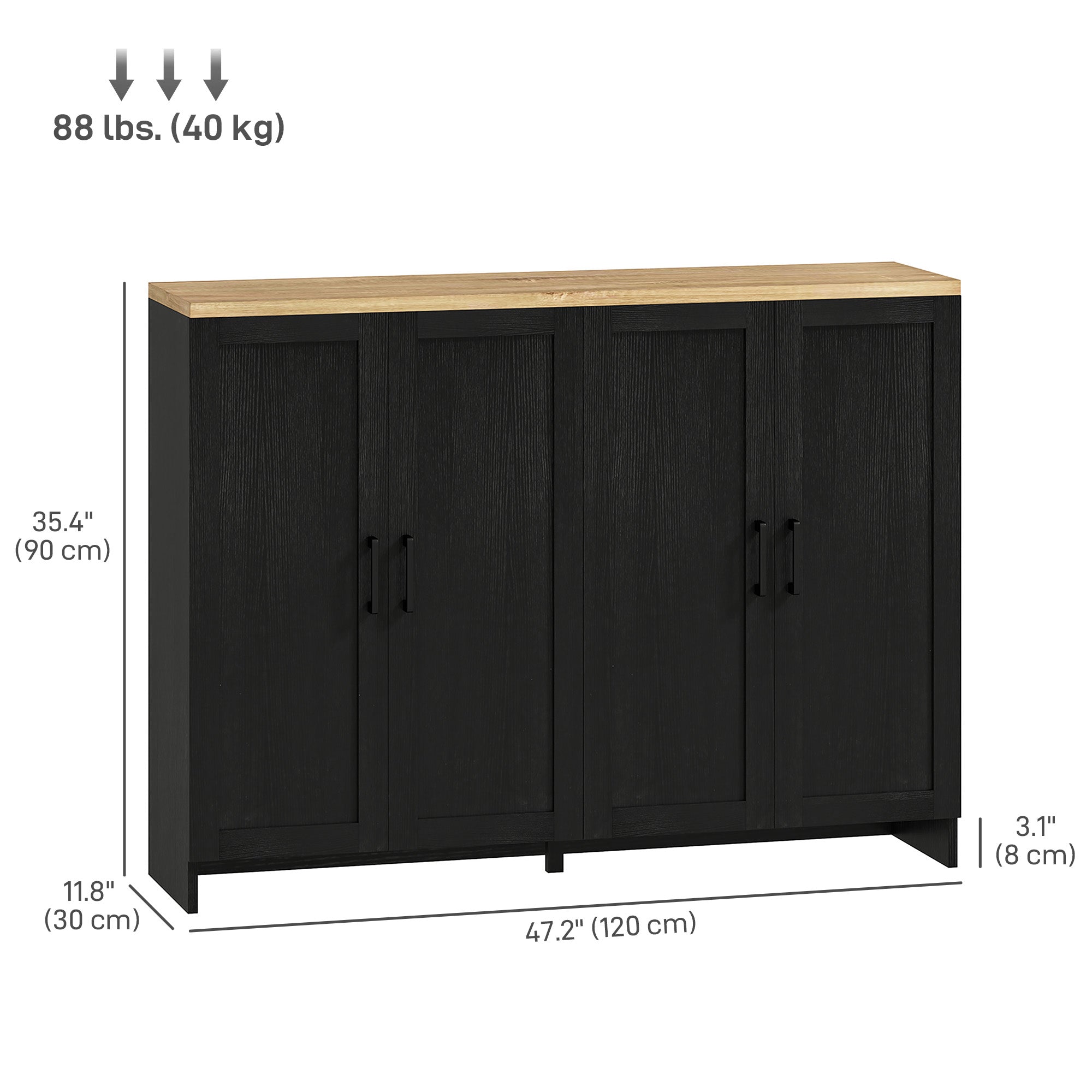 HOMCOM Modern Sideboard Buffet Cabinet, Modern Kitchen Storage Cabinet with 4 Doors Adjustable Shelves, for Dining Room, Black