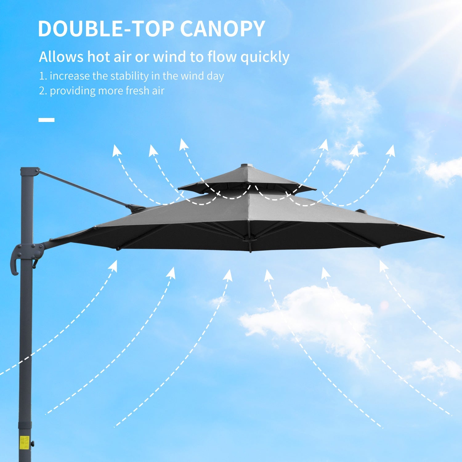 Outsunny 11ft Outdoor Cantilever Umbrella Sun Shade with Rotatable Double-top Canopy Adjustable Angle for Garden Lawn
