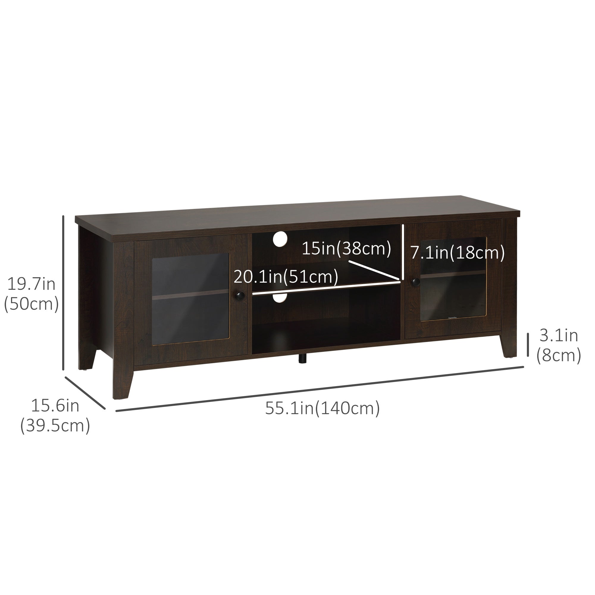 HOMCOM TV Stand: Modern, For TVs up to 60", Wood Console, Storage Doors, Entertainment Center, Coffee