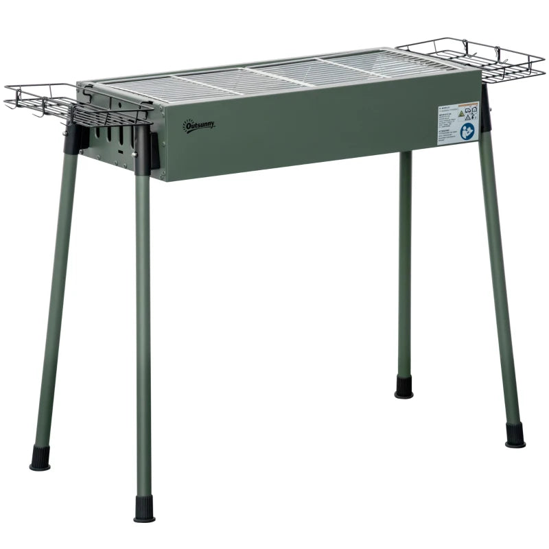 Portable BBQ Grill, Charcoal Grill with Side Seasoning Baskets, Hooks and Nets for Outdoor, Picnic, Camping, Dark Green