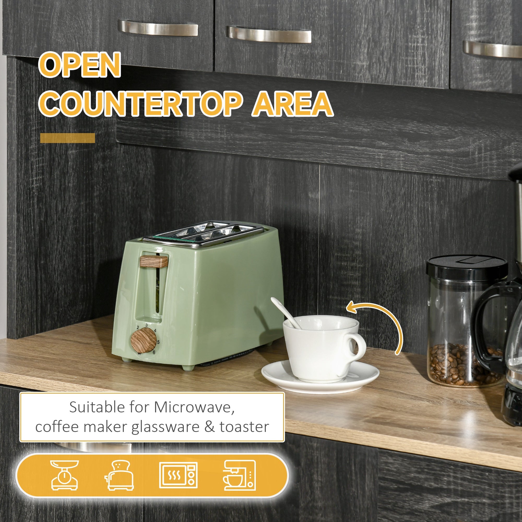 HOMCOM Modern Kitchen Hub: 71" Buffet with Hutch, Black Finish, Storage Cabinets, Drawer, and Microwave Stand