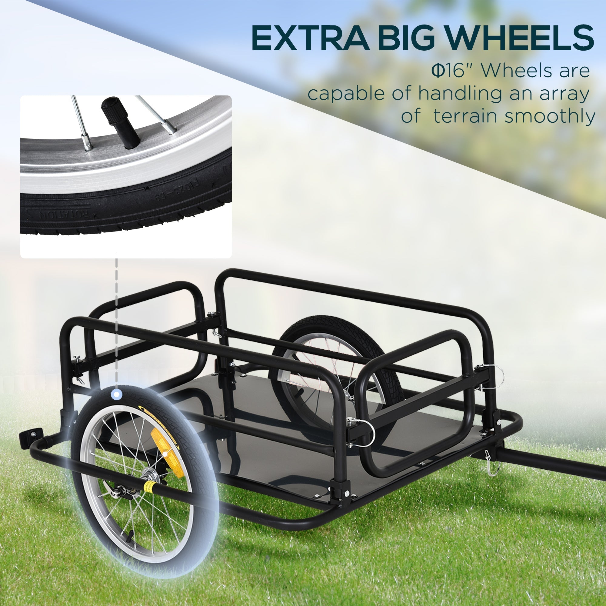 Aosom Folding Bike Cargo Trailer Utility Cart Luggage Carrier Garden Tool Black