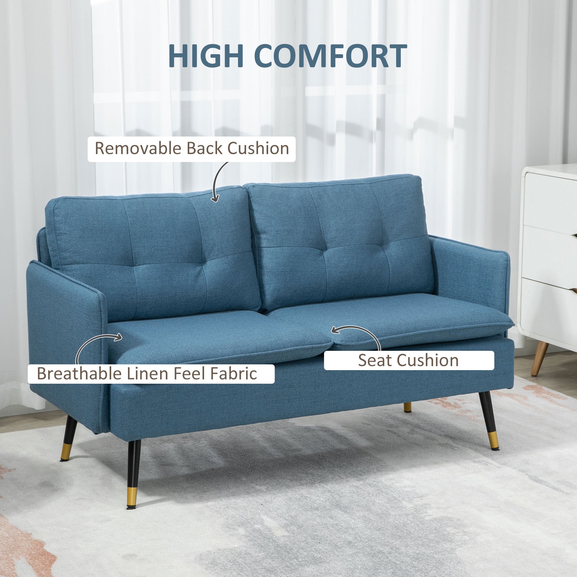 HOMCOM 55" Loveseat Sofa Bedroom Living Room Button Tufted Upholstered Small Couch Compact Design