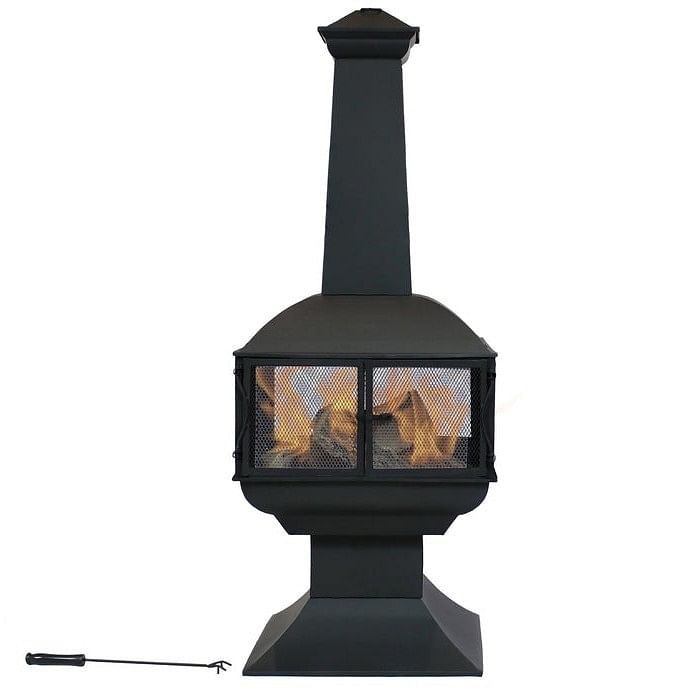 Large Black Outdoor Steel Chimenea Wood Burning Fire Pit - Free Shipping