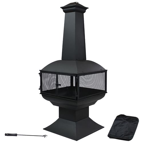 Large Black Outdoor Steel Chimenea Wood Burning Fire Pit - Free Shipping