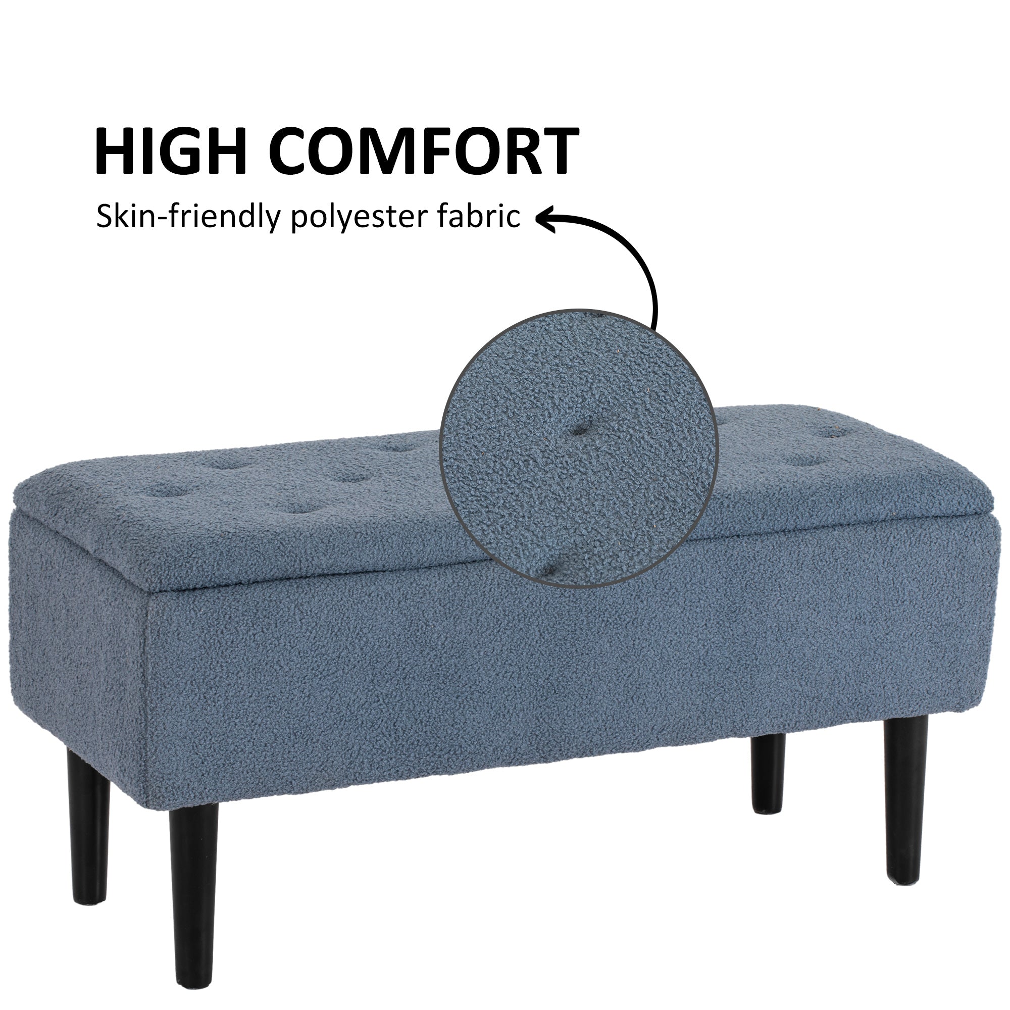 HOMCOM Modern Storage Bench, Ottoman with Storage and Lamb's Wool Upholstery for Living Room, Bedroom, Blue