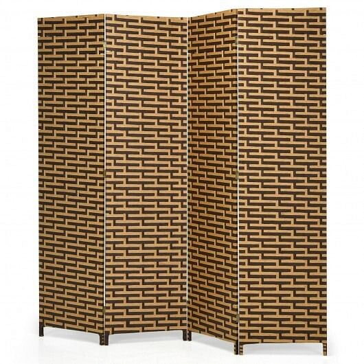 4 Panel Folding Privacy Partition Room Divider with Rustproof Hinge-Yellow - Free Shipping