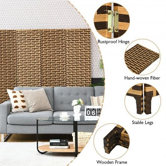 4 Panel Folding Privacy Partition Room Divider with Rustproof Hinge-Yellow - Free Shipping