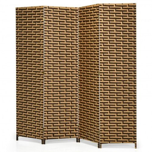 4 Panel Folding Privacy Partition Room Divider with Rustproof Hinge-Yellow - Free Shipping