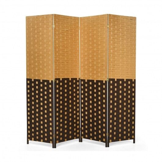 4 Panel Portable Folding Hand-Woven Wall Divider Suitable for Home Office-Brown - Free Shipping