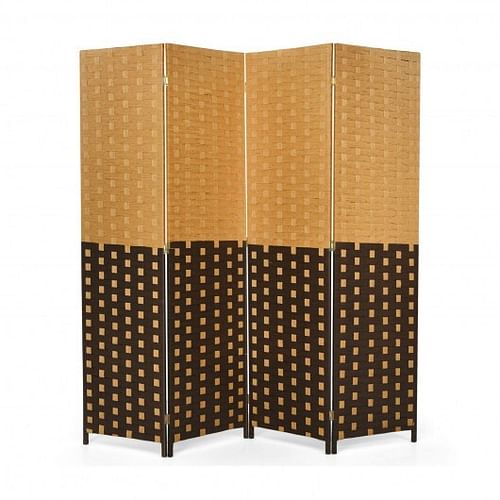 4 Panel Portable Folding Hand-Woven Wall Divider Suitable for Home Office-Brown - Free Shipping