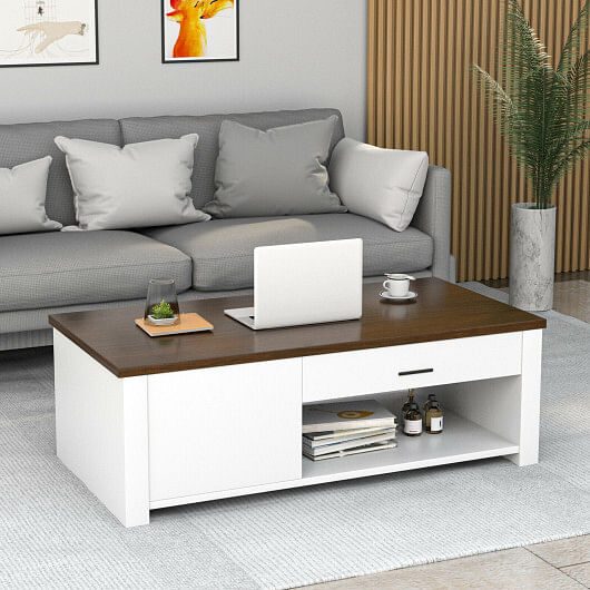 Modern Coffee Table with Front Back Drawers and Compartments for Living Room - Free Shipping