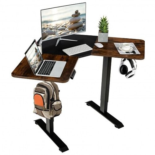 L-shaped Electric Standing Desk with 4 Memory Positions and LCD Display-Black - Free Shipping