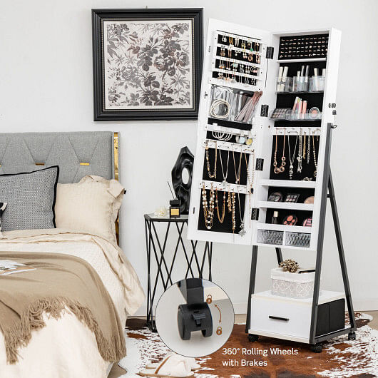 Jewelry Cabinet with Full Length Mirror-White - Free Shipping