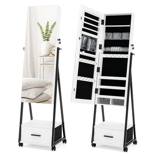Jewelry Cabinet with Full Length Mirror-White - Free Shipping