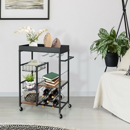 Kitchen Island Cart on Wheels with Removable Top and Wine Rack-Rustic Brown - Free Shipping