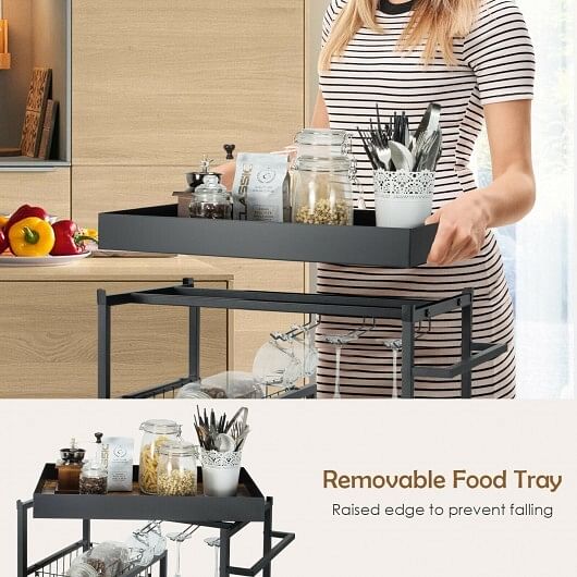 Kitchen Island Cart on Wheels with Removable Top and Wine Rack-Rustic Brown - Free Shipping