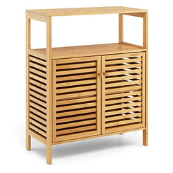 Bamboo Bathroom Floor Storage Cabinet with Shutter Doors-Natural - Free Shipping