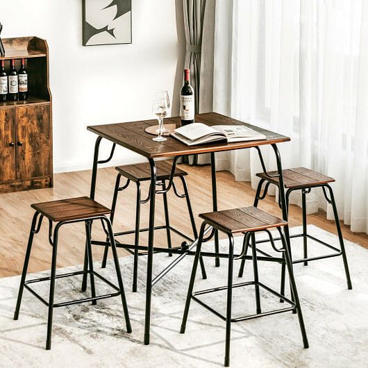 5 Pieces Bar Table Set with 4 Counter Height Backless Stools-Rustic Brown - Free Shipping