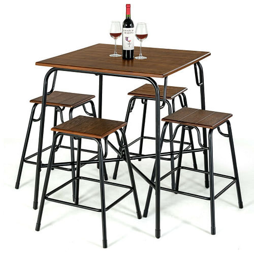 5 Pieces Bar Table Set with 4 Counter Height Backless Stools-Rustic Brown - Free Shipping