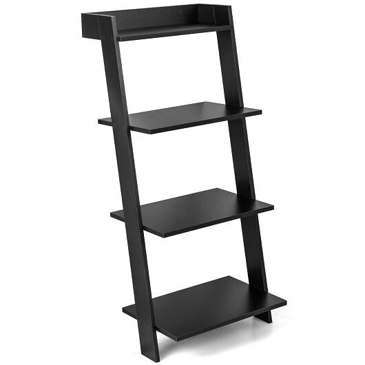 4-Tier Ladder Shelf with Solid Frame and Anti-toppling Device-Black - Free Shipping