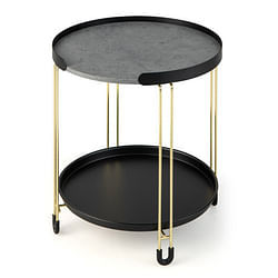 2-Tier Round Side Table with Removable Tray and Metal Frame for Small Space-Golden - Free Shipping