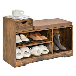 Entryway Storage Shoe Bench with 1 Storage Drawer and 3 Open Compartments-Rustic Brown - Free Shipping