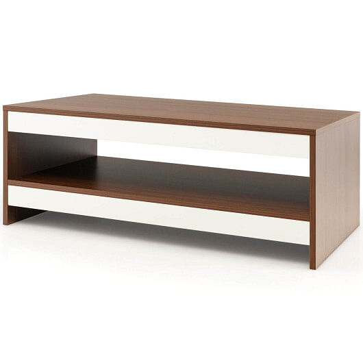 37 Inch 2-Tier Rectangle Wooden Coffee Table with Storage Shelf-Wulnat - Free Shipping